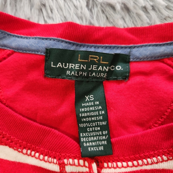 Ralph Lauren Jeans Co. Red and White Striped Three Quarter Sleeve Cotton Henley - Picture 2 of 7